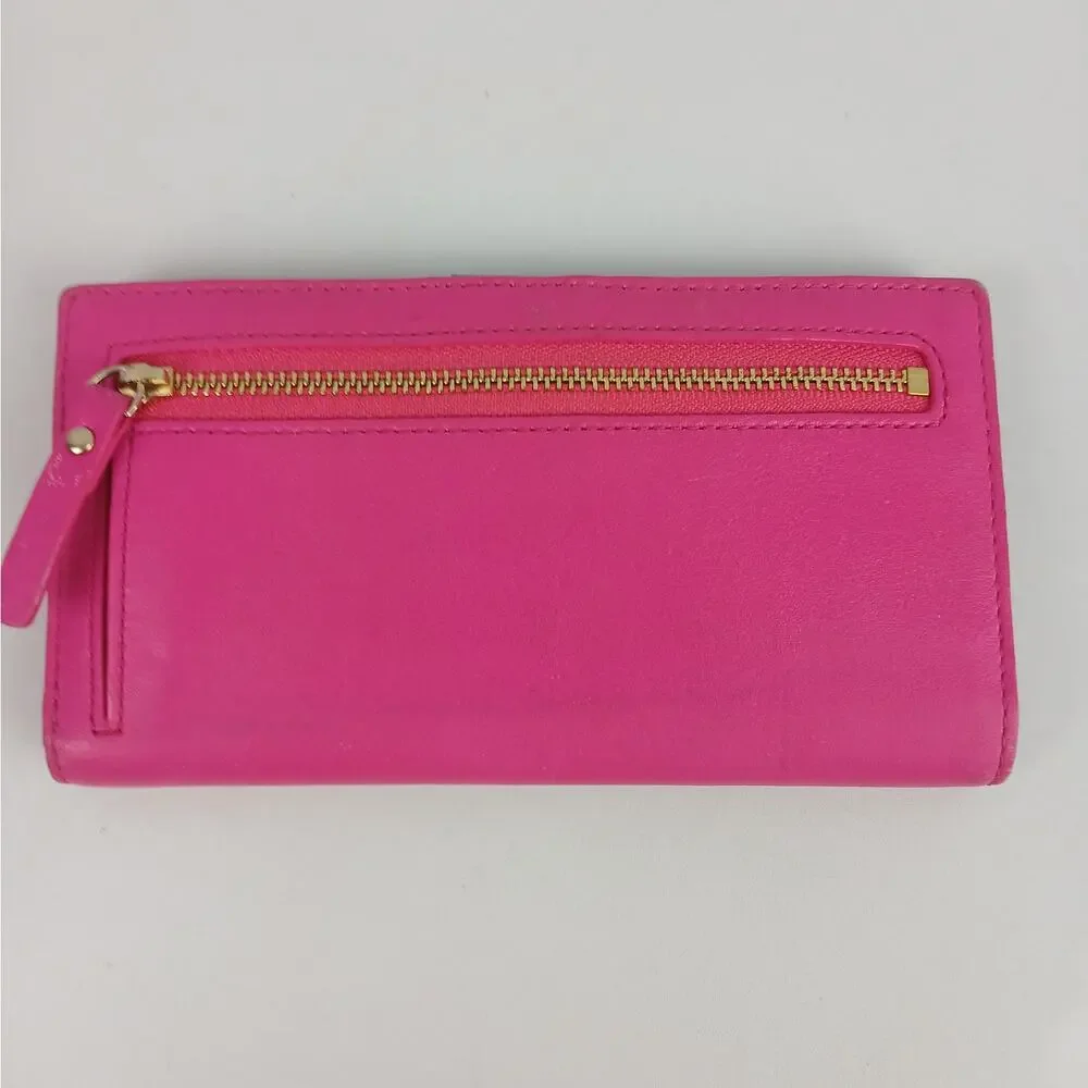 Kate Spade Mikas Pond Stacy Bifold Wallet Snapdragon Pink With Aqua Interior